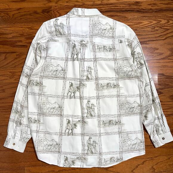 Bit & Bridle Western Cowboy Horse Button Up White Cotton Shirt Size Large - Picture 8 of 15